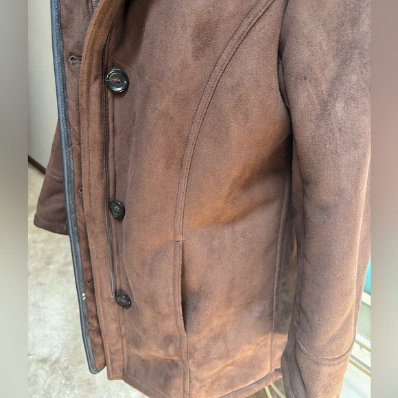 NAUTICA Brown Teddy Coat with Faux Suede & Black Faux Fur Collar Winter Ski Sz M - Picture 3 of 9